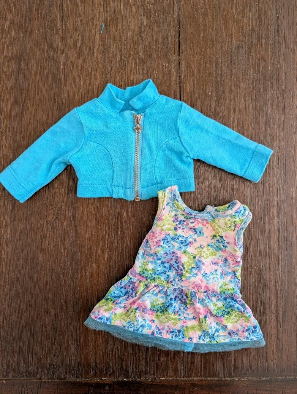 American Girl Truly Me Meet Outfit Clothing Turquoise Jacket & Floral Dress GUC